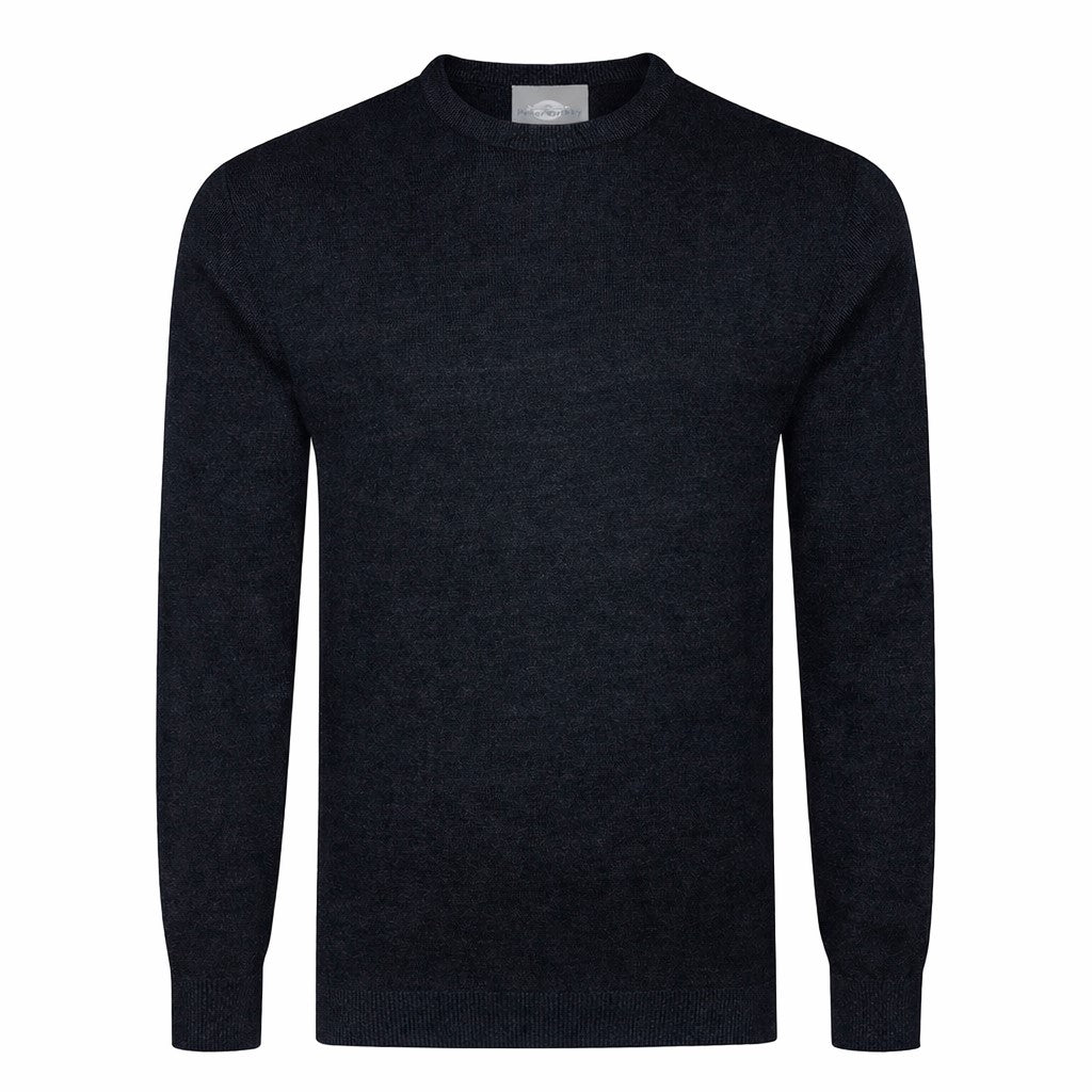 Peter Gribby Mens Merino Acrylic Crew Neck Jumper - Black