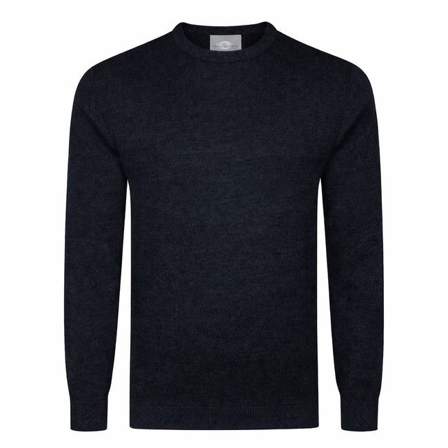 Peter Gribby Mens Merino Acrylic Crew Neck Jumper - Black Hover Image