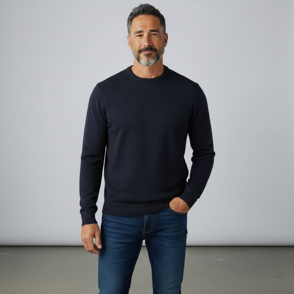 Peter Gribby Mens Merino Acrylic Crew Neck Jumper - Black
