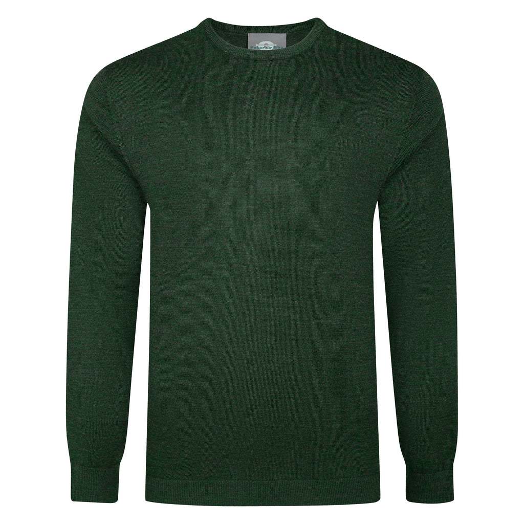 Peter Gribby Mens Merino Acrylic Crew Neck Jumper - Forest Green