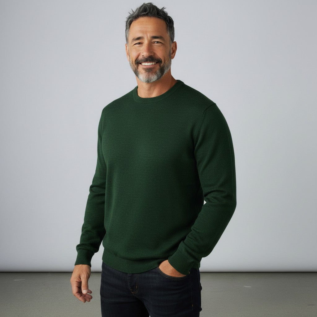 Peter Gribby Mens Merino Acrylic Crew Neck Jumper - Forest Green
