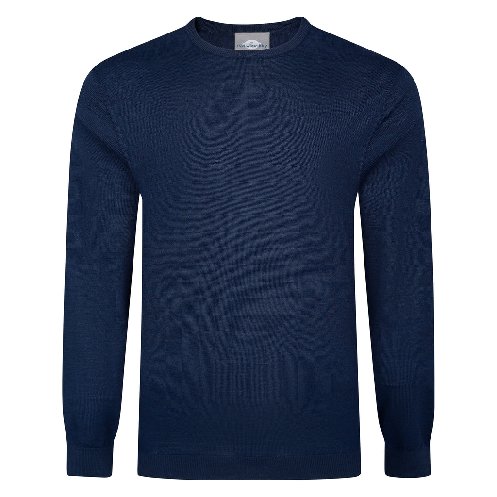 Peter Gribby Mens Merino Acrylic Crew Neck Jumper - French Navy