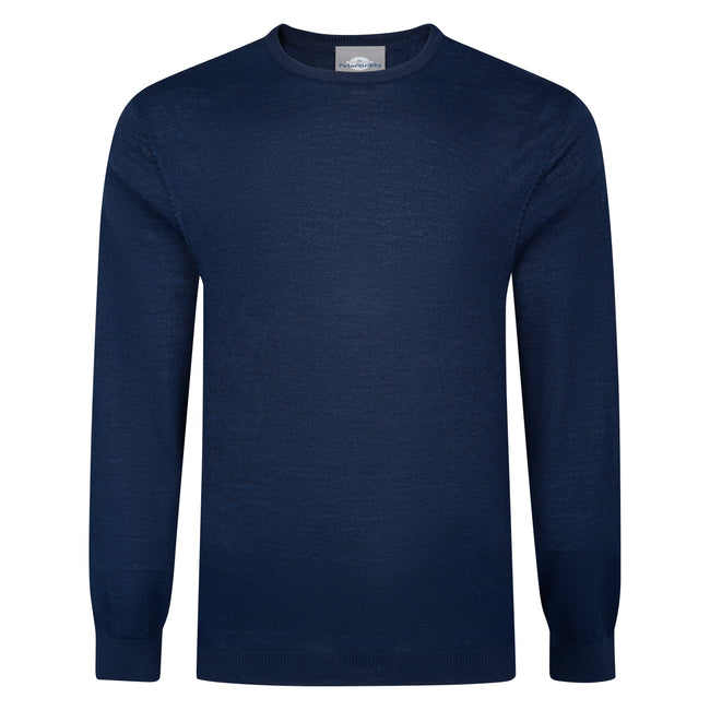 Peter Gribby Mens Merino Acrylic Crew Neck Jumper - French Navy Hover Image
