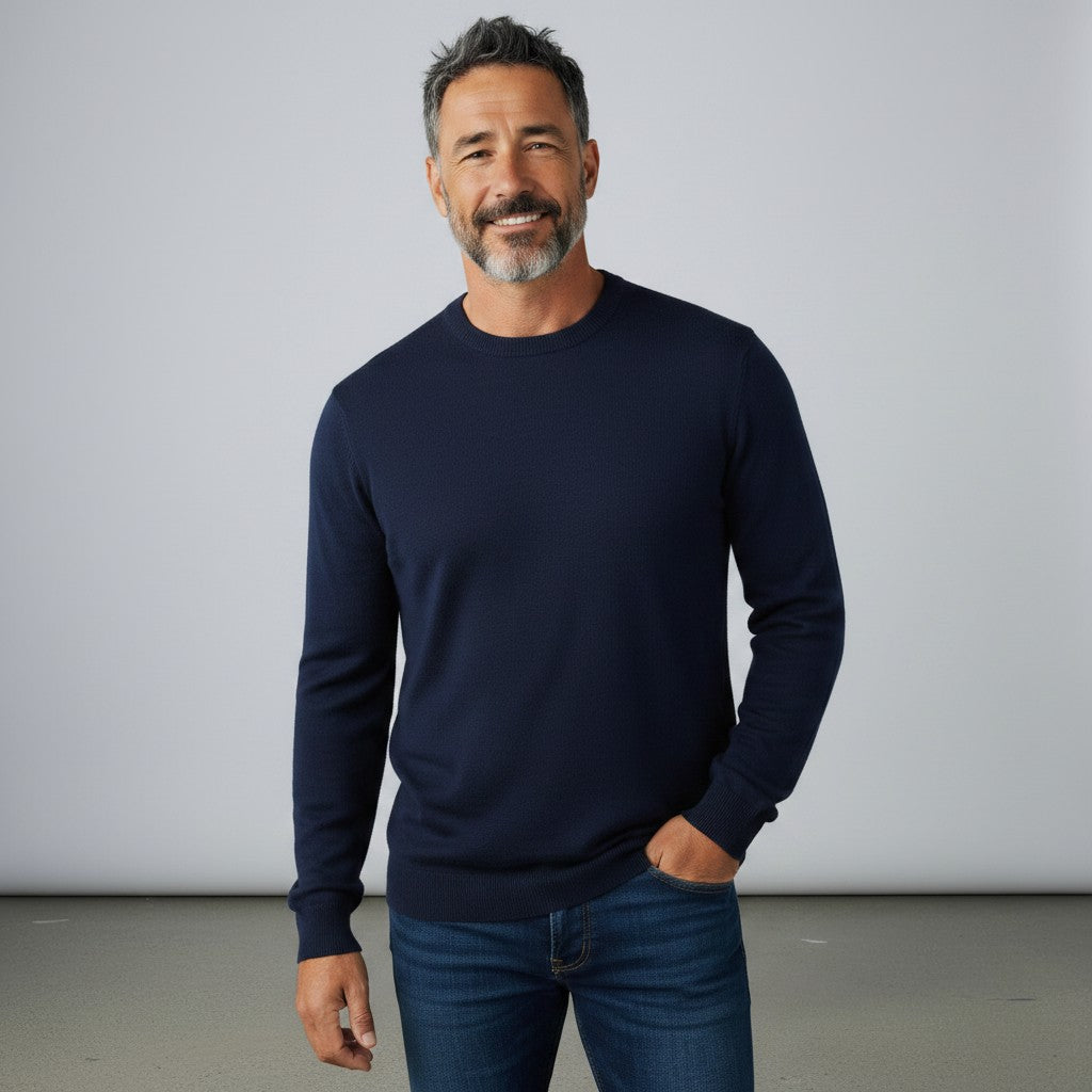 Peter Gribby Mens Merino Acrylic Crew Neck Jumper - French Navy