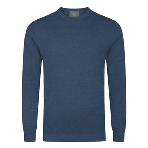 Peter Gribby Mens Merino Acrylic Crew Neck Jumper - Indigo