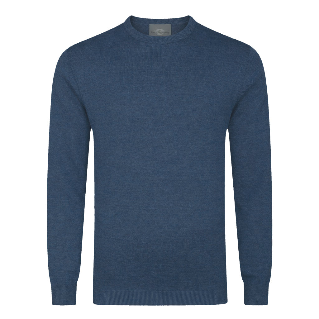 Peter Gribby Mens Merino Acrylic Crew Neck Jumper - Indigo