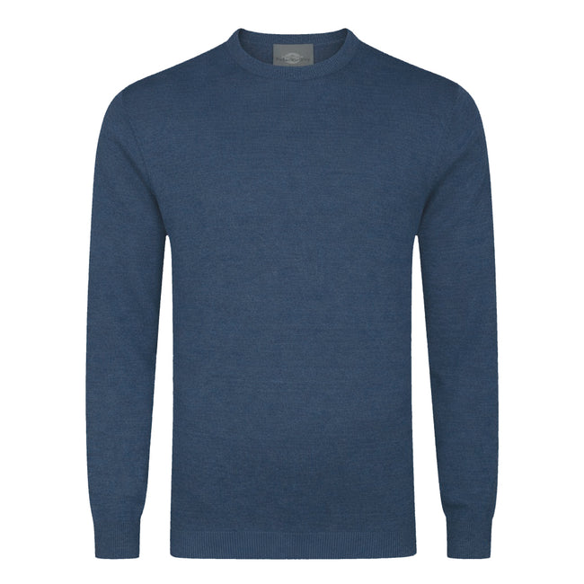 Peter Gribby Mens Merino Acrylic Crew Neck Jumper - Indigo Hover Image