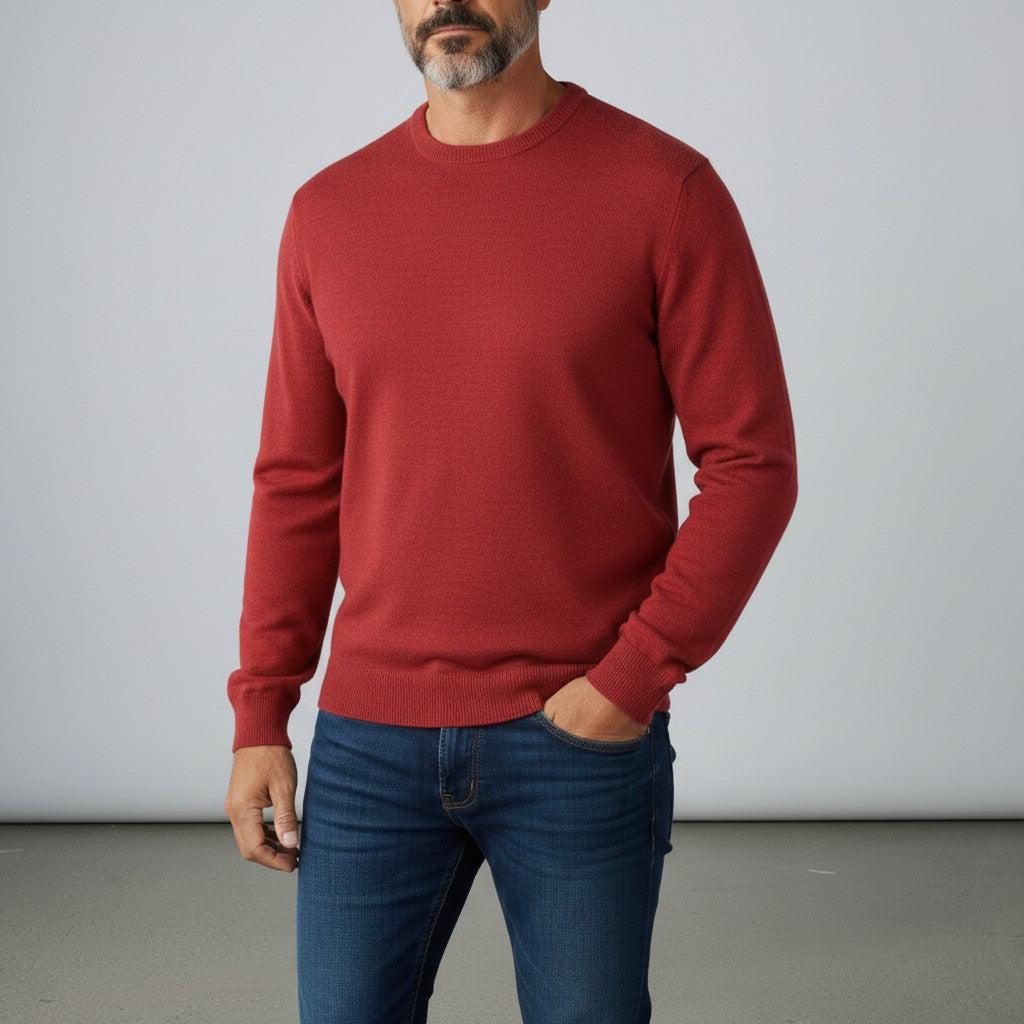 Peter Gribby Mens Merino Acrylic Crew Neck Jumper - Paprika