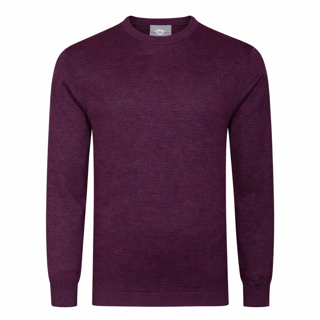 Peter Gribby Mens Merino Acrylic Crew Neck Jumper - Plum