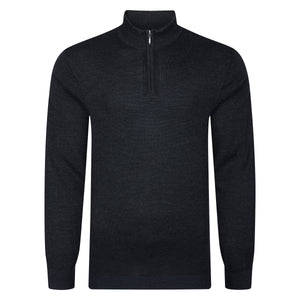 Peter Gribby Mens Merino Acrylic Zip Neck Jumper - Black