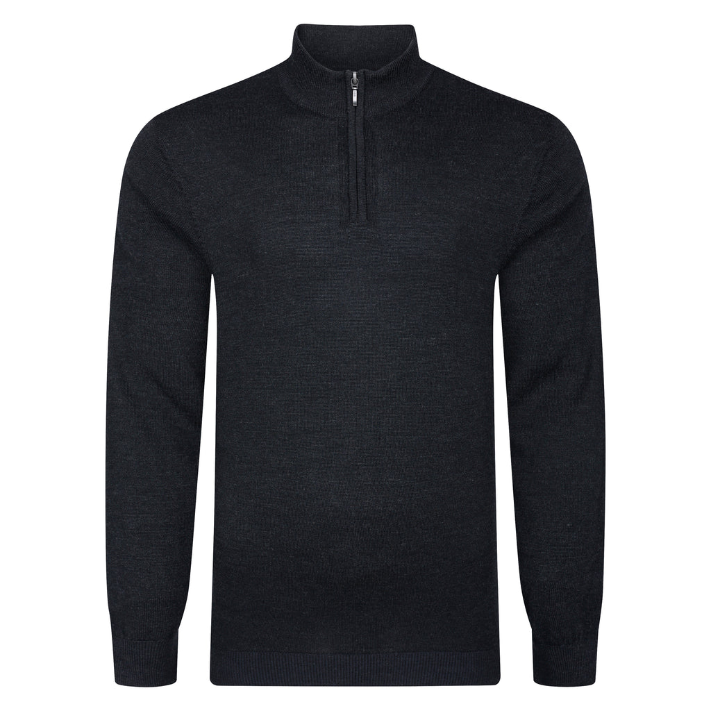 Peter Gribby Mens Merino Acrylic Zip Neck Jumper - Black