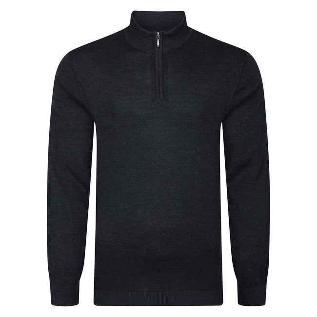 Peter Gribby Mens Merino Acrylic Zip Neck Jumper - Black Hover Image