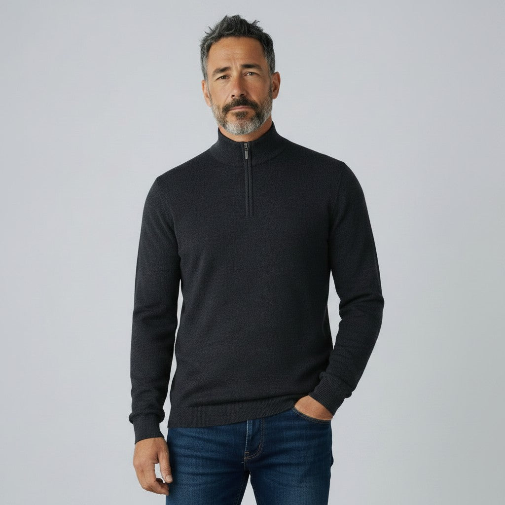 Peter Gribby Mens Merino Acrylic Zip Neck Jumper - Black