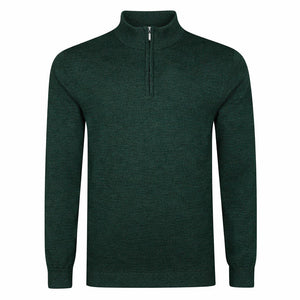 Peter Gribby Mens Merino Acrylic Zip Neck Jumper - Forest Green