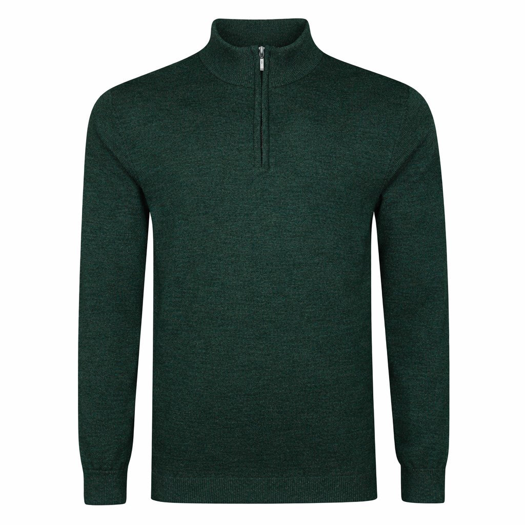 Peter Gribby Mens Merino Acrylic Zip Neck Jumper - Forest Green