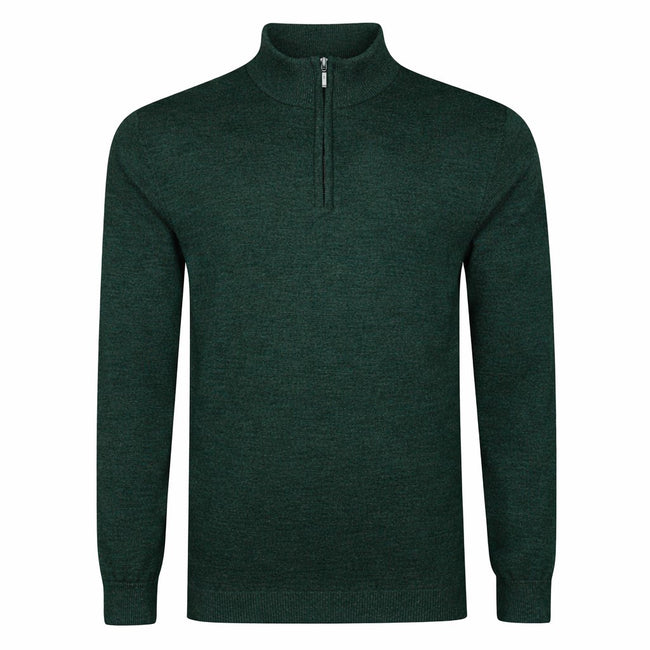Peter Gribby Mens Merino Acrylic Zip Neck Jumper - Forest Green Hover Image