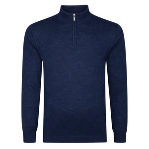 Peter Gribby Mens Merino Acrylic Zip Neck Jumper - French Navy