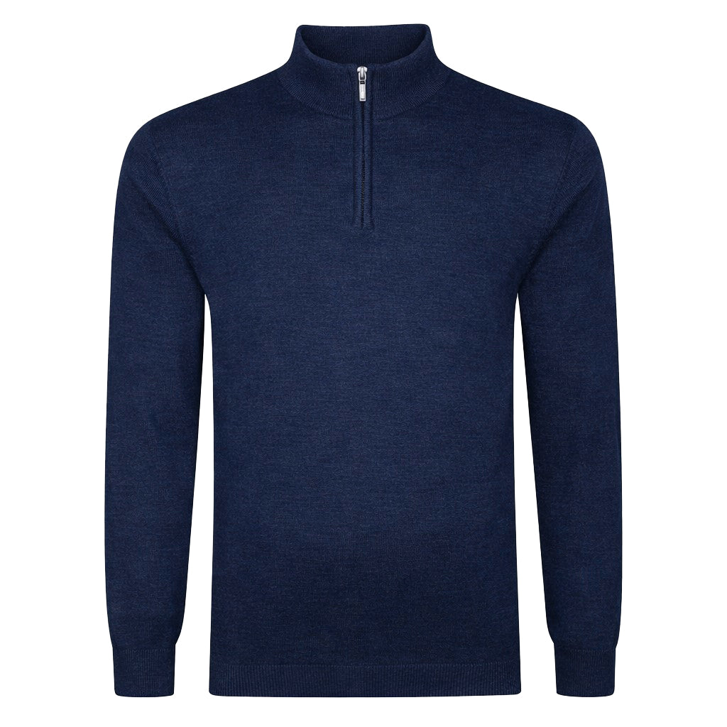 Peter Gribby Mens Merino Acrylic Zip Neck Jumper - French Navy