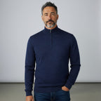 Peter Gribby Mens Merino Acrylic Zip Neck Jumper - French Navy