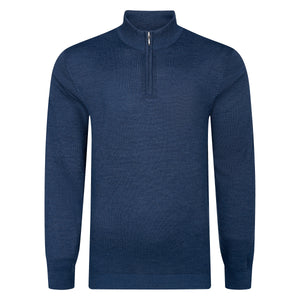 Peter Gribby Mens Merino Acrylic Zip Neck Jumper - Indigo