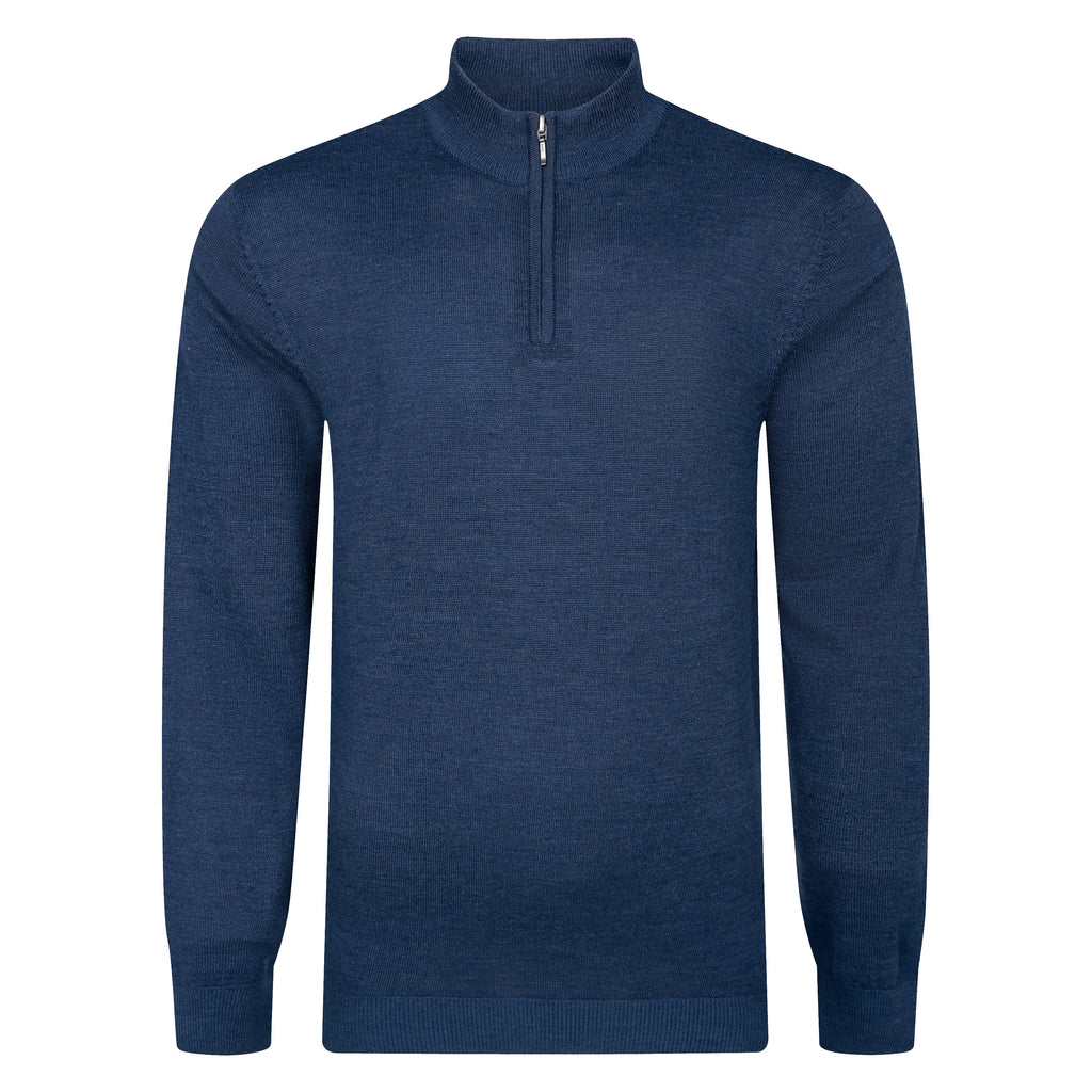 Peter Gribby Mens Merino Acrylic Zip Neck Jumper - Indigo