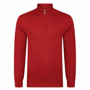 Peter Gribby Mens Merino Acrylic Zip Neck Jumper - Paprika
