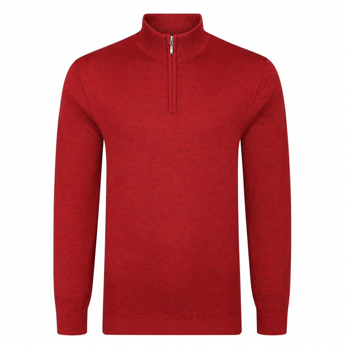 Peter Gribby Mens Merino Acrylic Zip Neck Jumper - Paprika