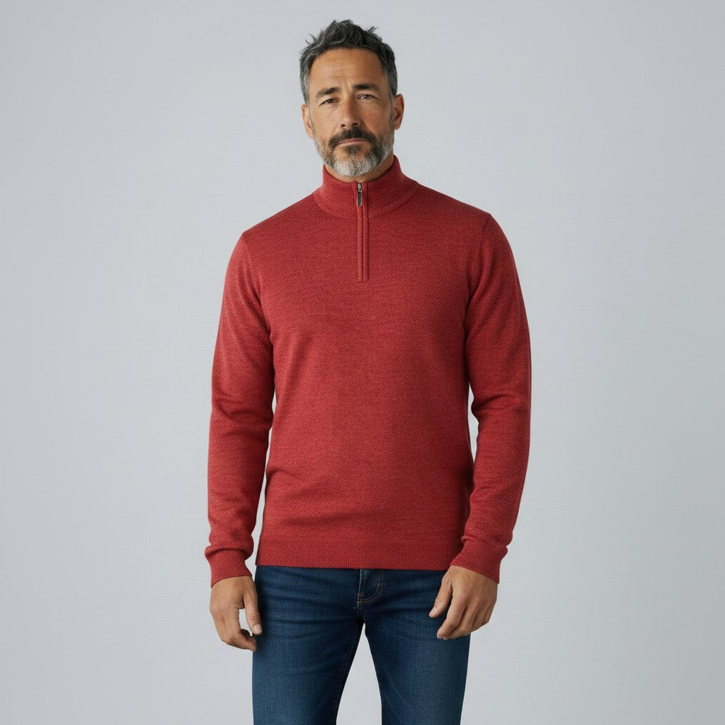 Peter Gribby Mens Merino Acrylic Zip Neck Jumper - Paprika