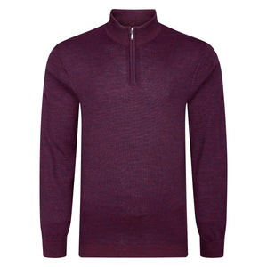 Peter Gribby Mens Merino Acrylic Zip Neck Jumper - Plum