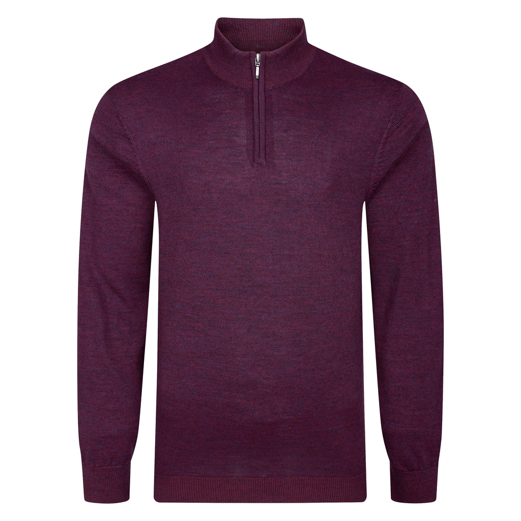 Peter Gribby Mens Merino Acrylic Zip Neck Jumper - Plum