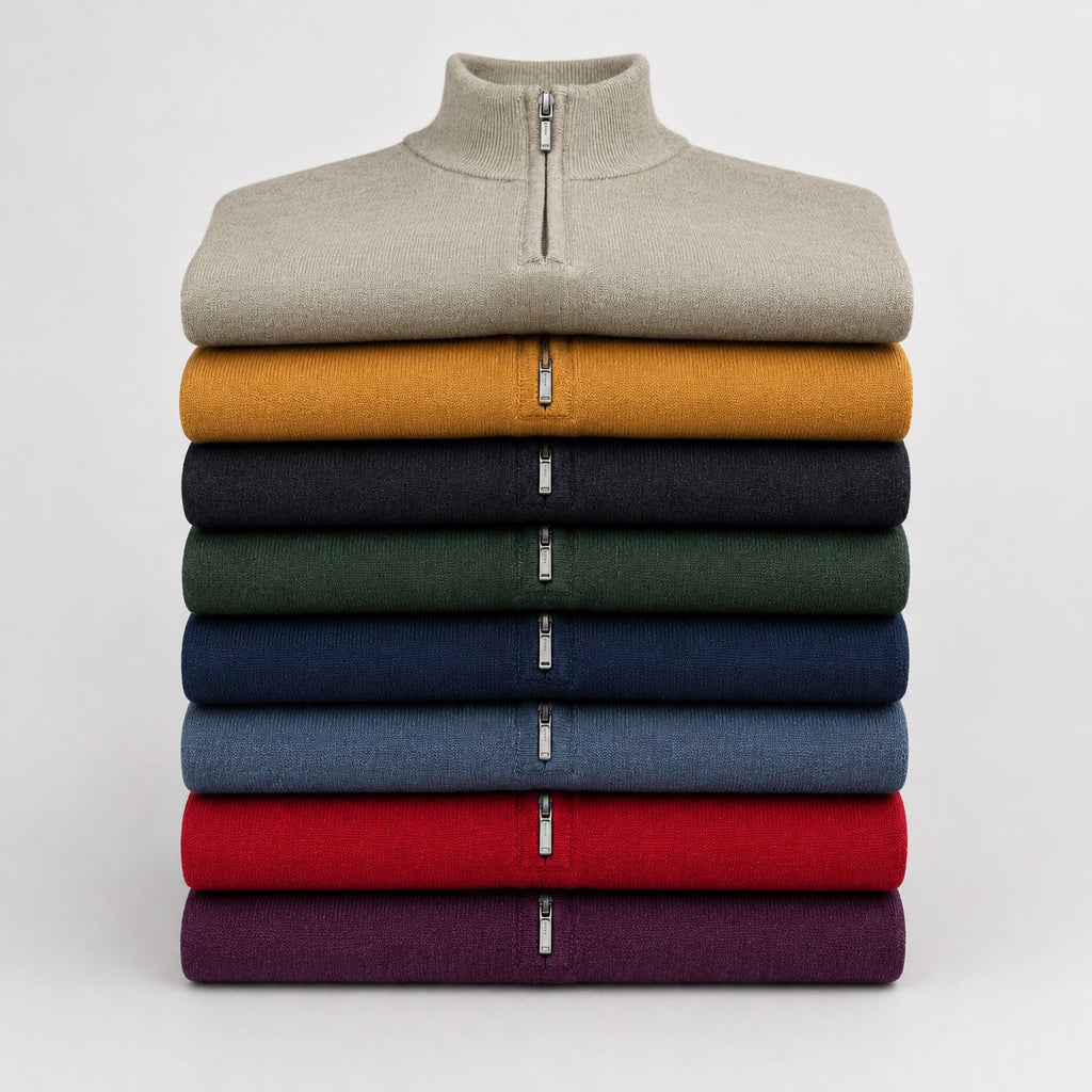 Peter Gribby Mens Merino Acrylic Zip Neck Jumper - French Navy