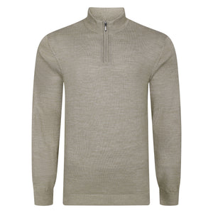 Peter Gribby Mens Merino Acrylic Zip Neck Jumper - Taupe