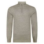 Peter Gribby Mens Merino Acrylic Zip Neck Jumper - Taupe