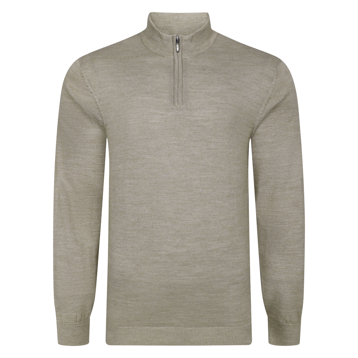 Peter Gribby Mens Merino Acrylic Zip Neck Jumper - Taupe
