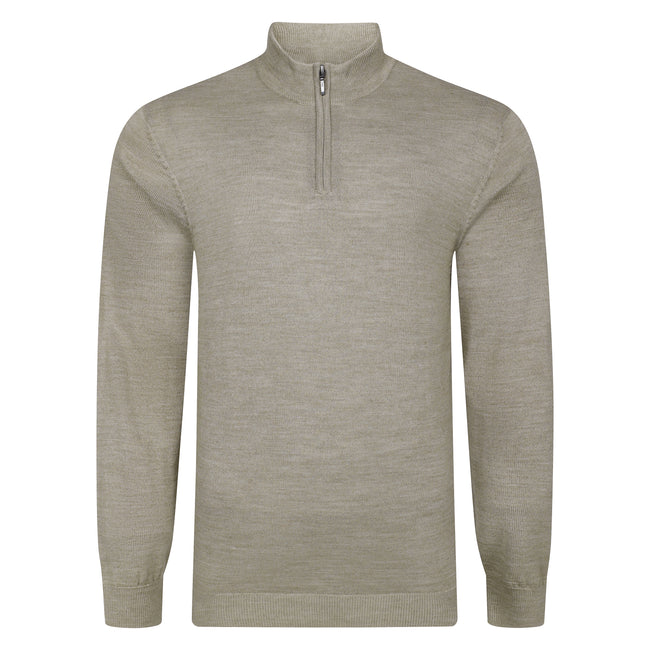Peter Gribby Mens Merino Acrylic Zip Neck Jumper - Taupe Hover Image