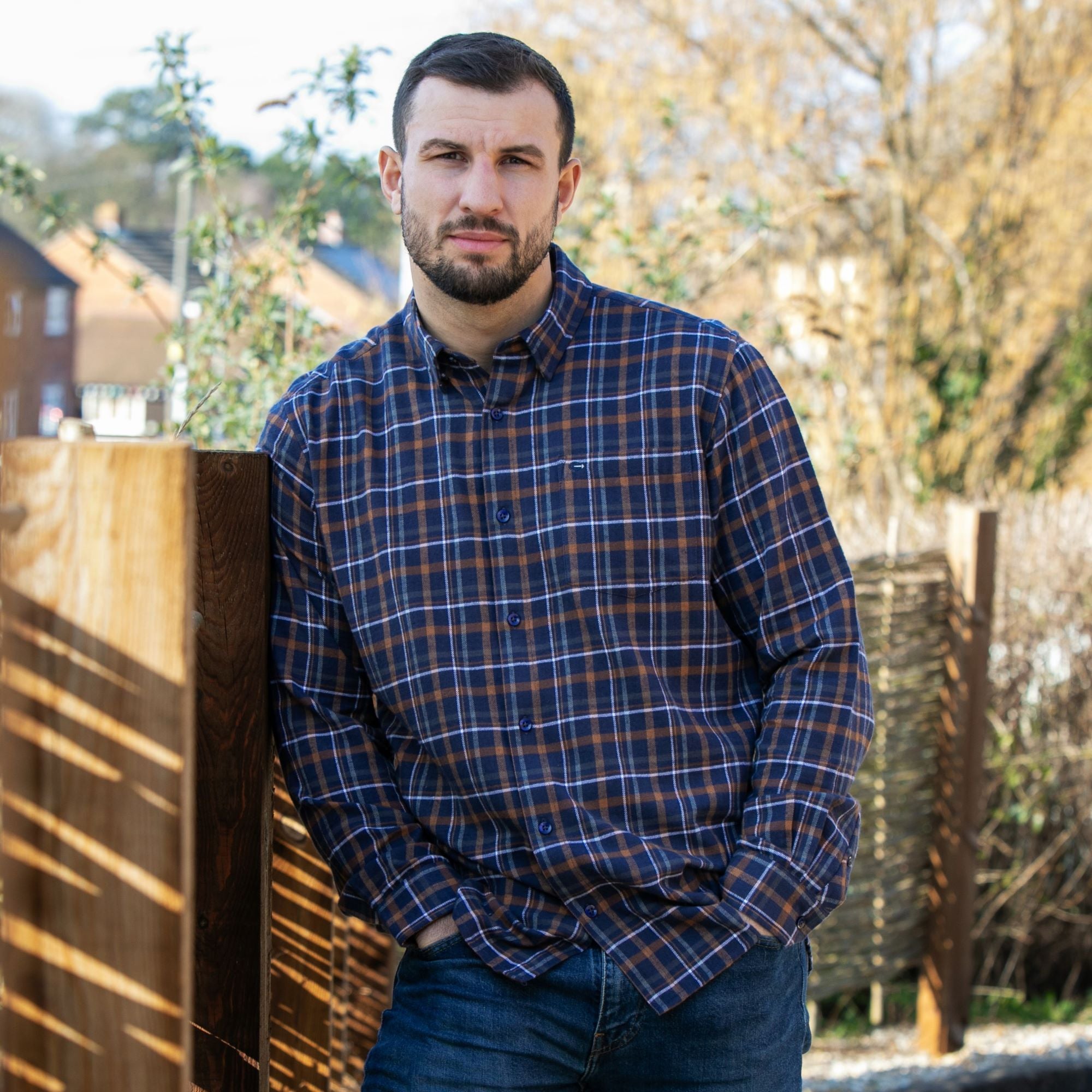 Peter Gribby Long Sleeve Navy Check Shirt
