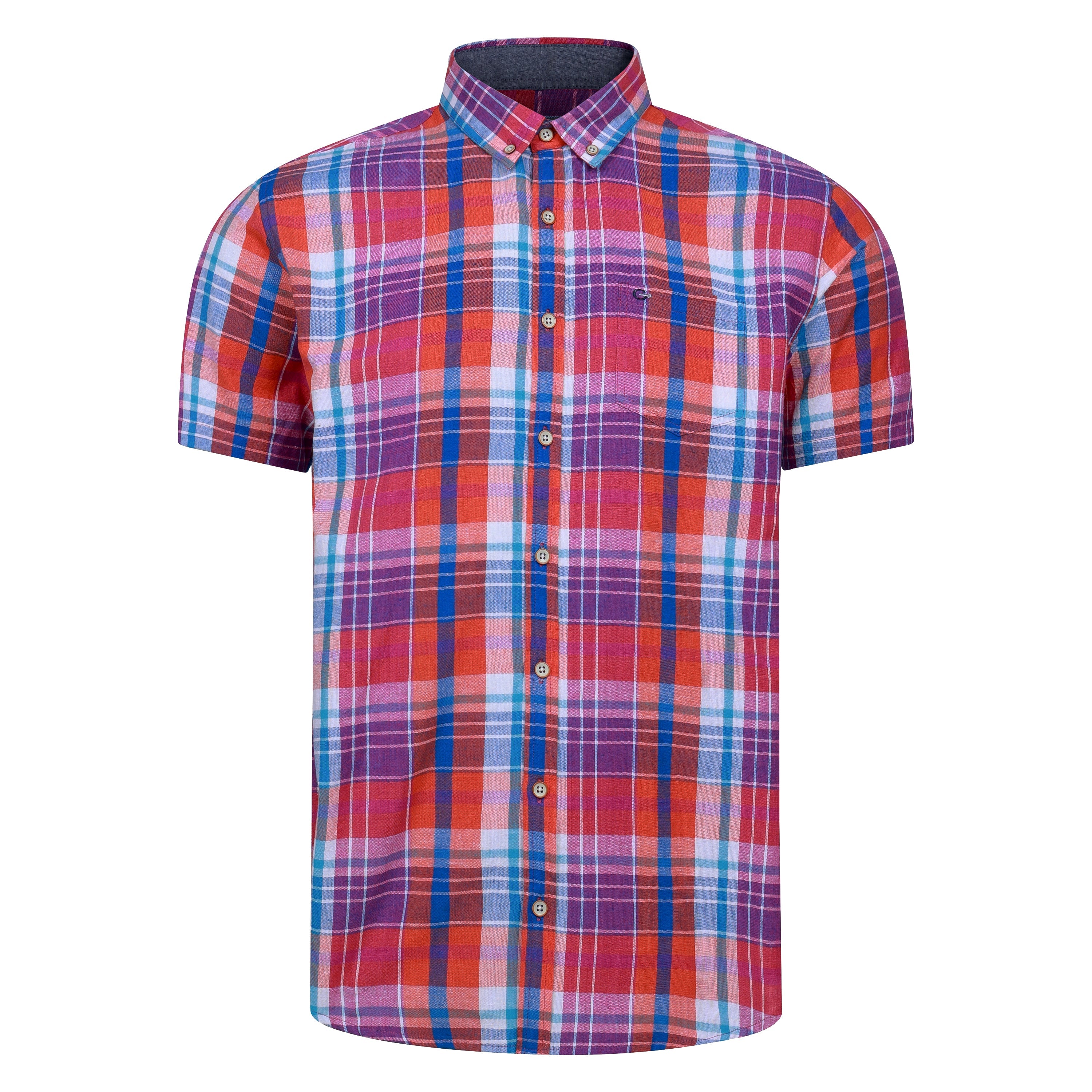 Peter Gribby Short Sleeve Coral Check Shirt