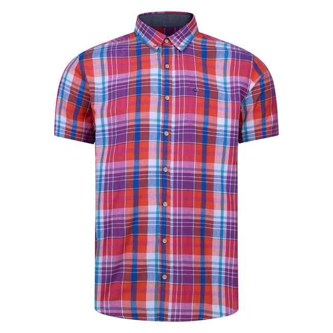 Peter Gribby Short Sleeve Coral Check Shirt Hover Image