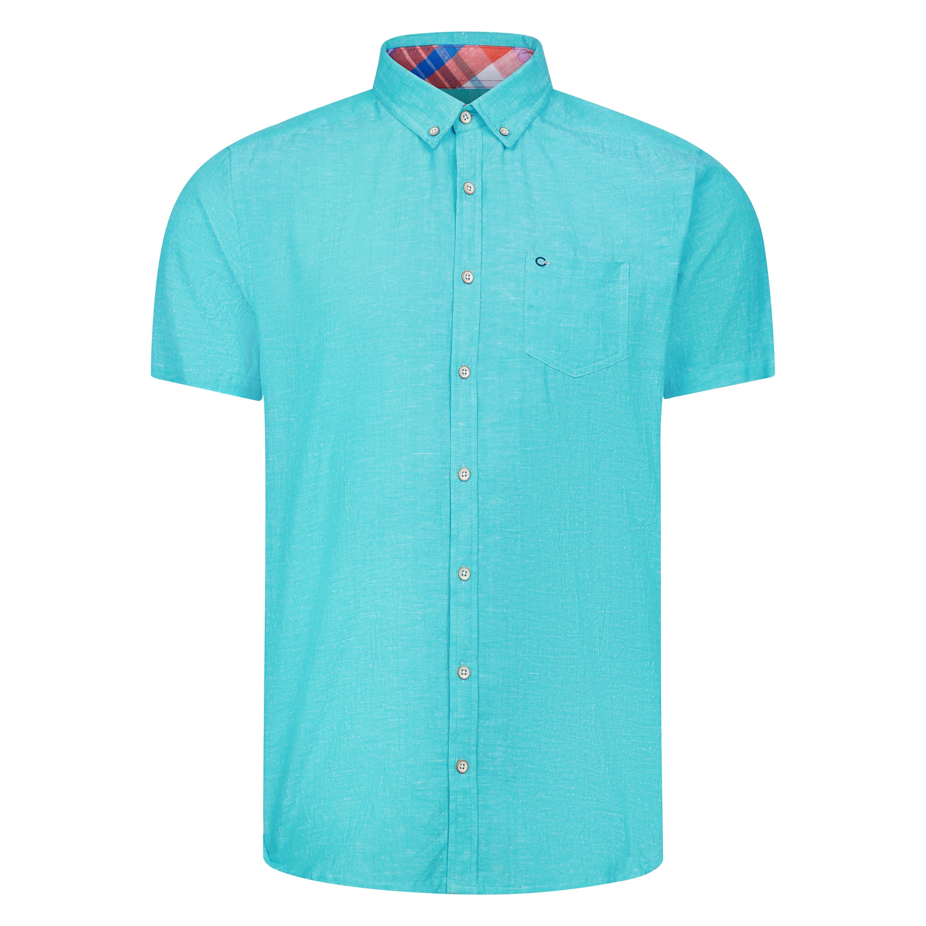 Peter Gribby Short Sleeve Linen Rich Shirt - Aqua