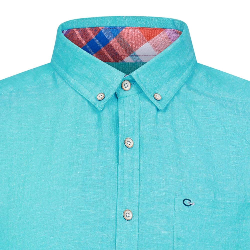 Peter Gribby Short Sleeve Linen Rich Shirt - Aqua