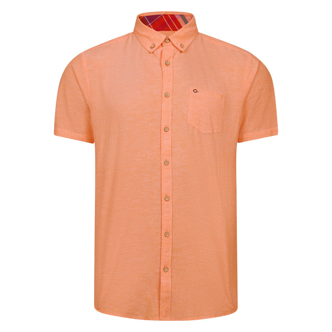 Peter Gribby Short Sleeve Linen Rich Shirt - Peach Hover Image
