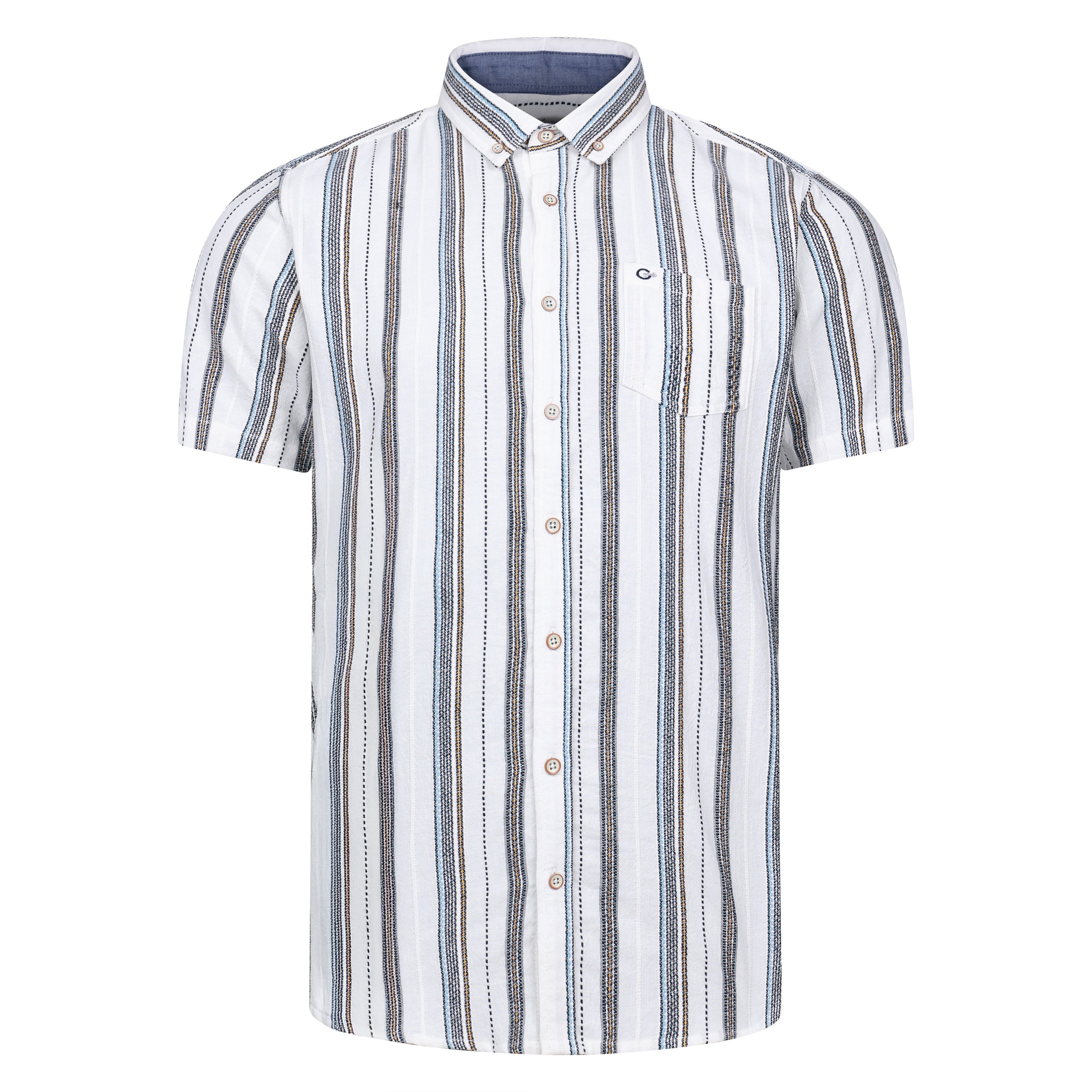 Peter Gribby Short Sleeve Ecru Stripe Shirt