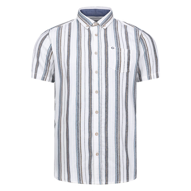 Peter Gribby Short Sleeve Ecru Stripe Shirt Hover Image