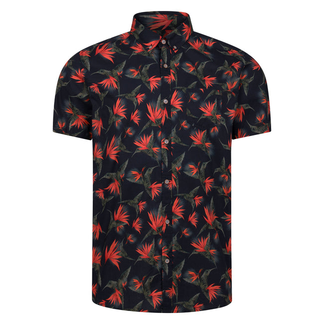 Peter Gribby Short Sleeve Hummingbird Print Shirt Hover Image