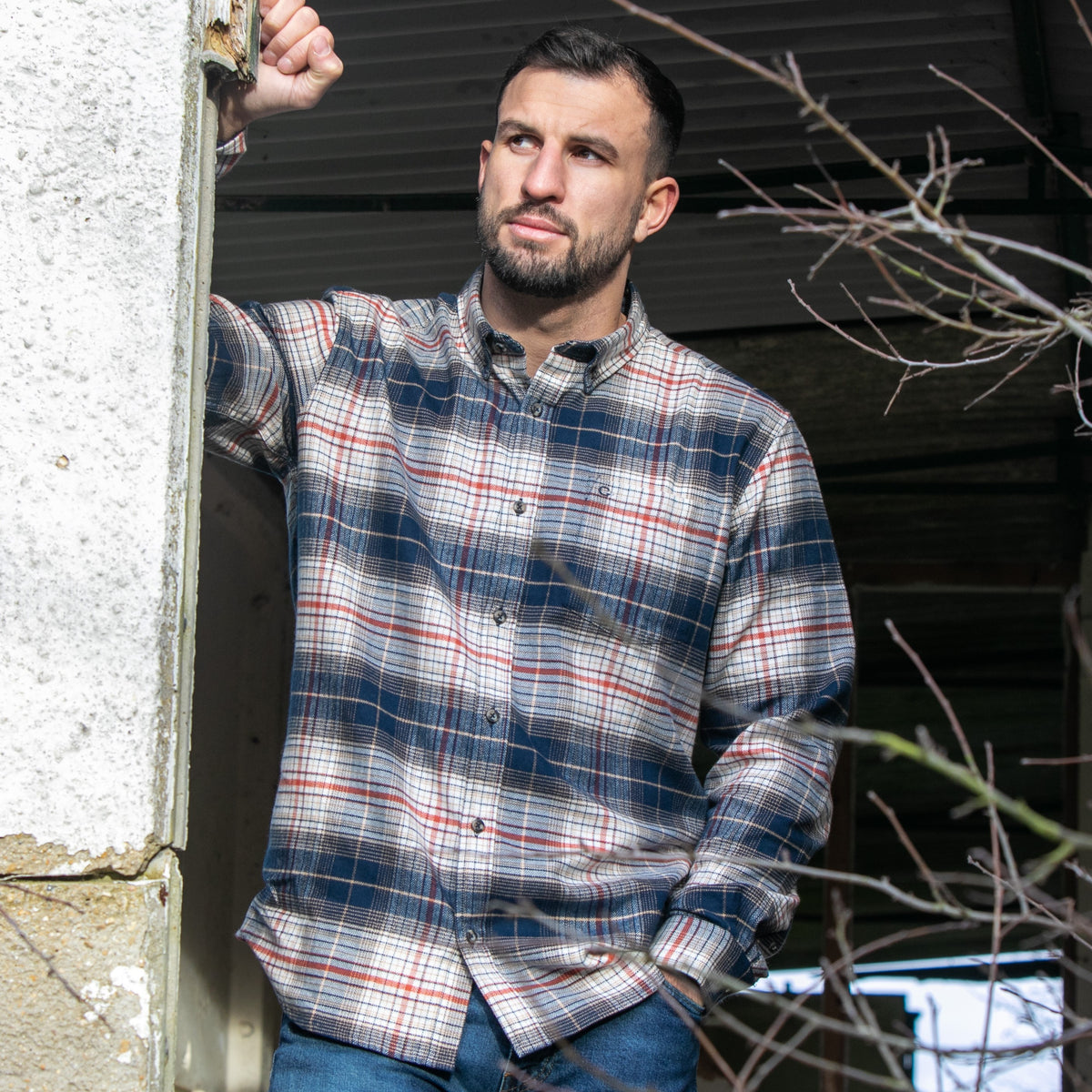 Peter Gribby Mens Long Sleeve Check Shirt - Cream