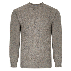 Peter Gribby Aran Cable Donegal Crew Neck Jumper - Pebble