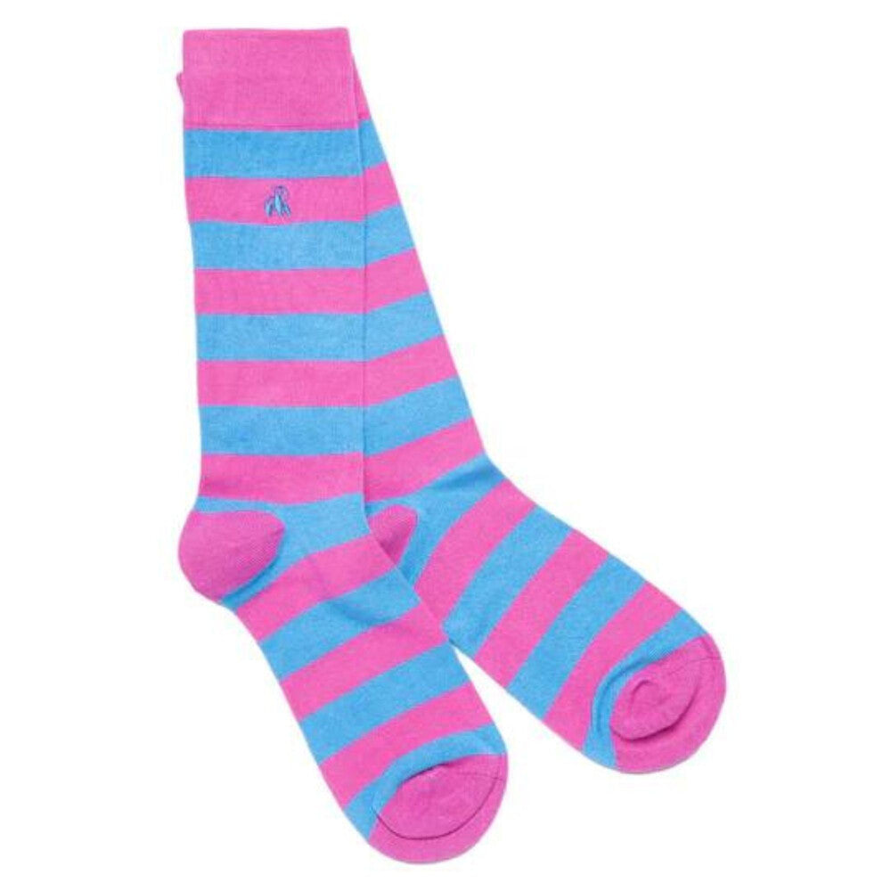 Swole Panda Bamboo Socks Striped - Pink Light Blue