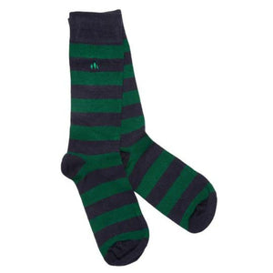 Swole Panda Bamboo Socks Striped - Green Navy