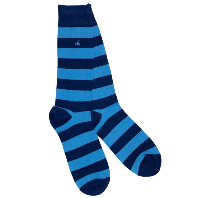 Swole Panda Bamboo Socks - Sky Blue Striped Hover Image