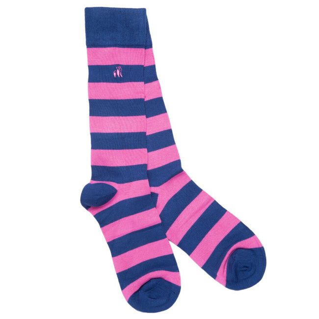 Swole Panda Bamboo Socks - Rich Pink Striped Hover Image